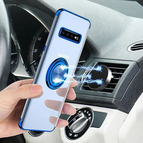 Galaxy S10 Ultra Thin Clear Gel & Chrome Effect Case With Magnetic Ring Stand