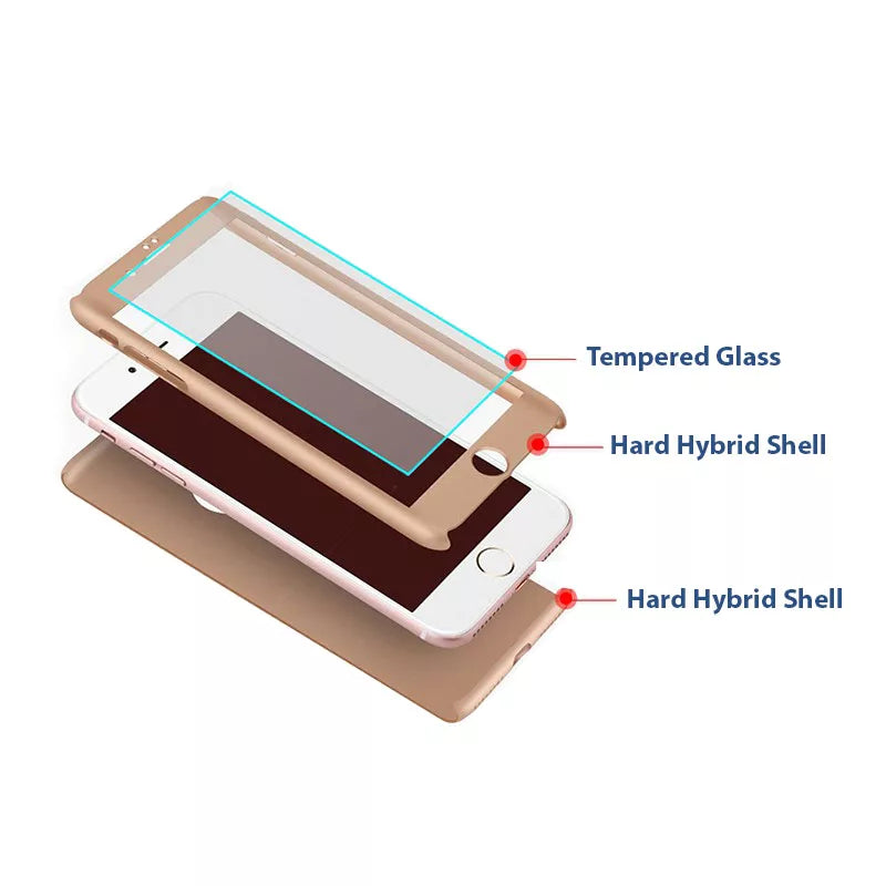 iPhone 6 / 6S 360º Ultra Thin Hard Hybrid Case Tempered Glass