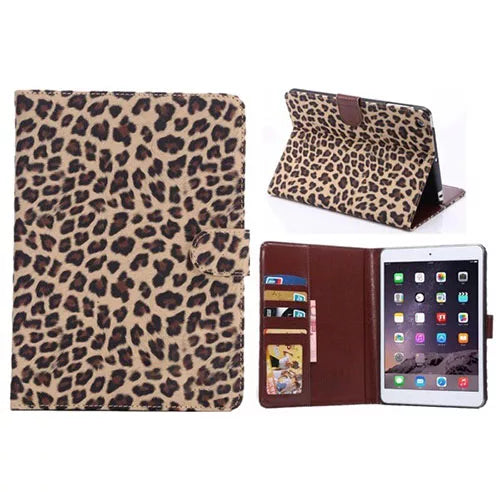 iPad Leopard Print Folio Wallet Case With Card Slots