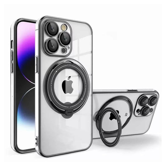 iPhone 15 Series Electro Plated Magnetic Charging Ring Stand PC TPU Case