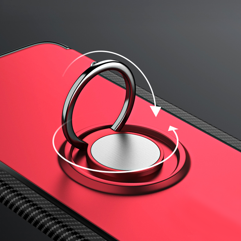 Samsung Galaxy J6 Plus Hybrid Carbon Dual-Layer Armor Case With Magnetic Ring Stand