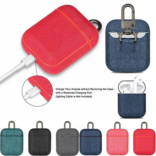 Apple AirPods 1 2 Canvas Case Protective Cover With Keychain Hanger