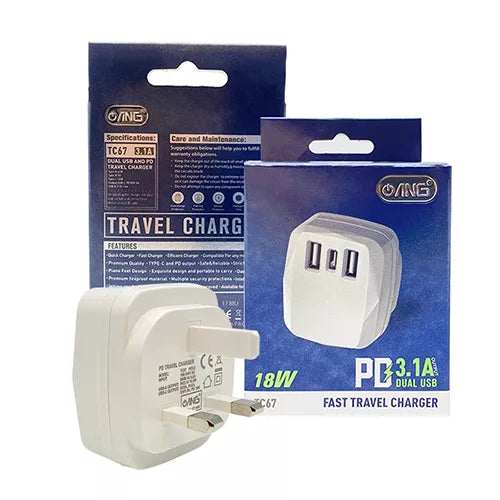 ANG TC67 3.1A Dual USB & Type-C PD Fast Charger
