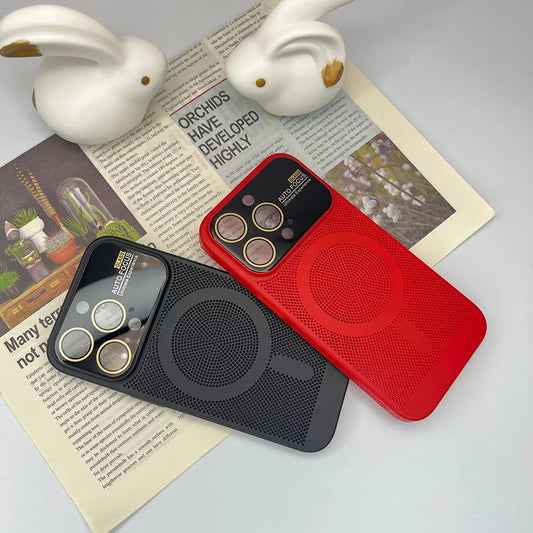 iPhone 13 14 Magnetic Charging Hard Mesh Case With Full Camera Cover