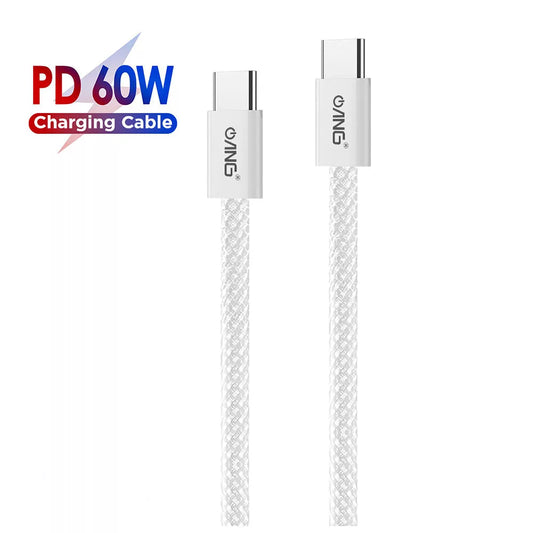 ANG Nylon Braided USB-C 1M PD 60W USB Fast Charge / Sync Cable – White
