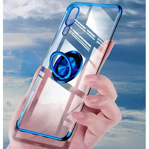 Samsung Galaxy A50 Ultra Thin Clear Gel Chrome Effect Case With Magnetic Ring Stand