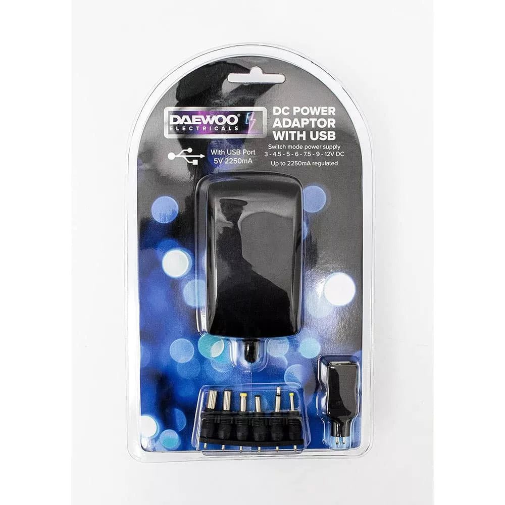 Daewoo Universal Mains AC/DC Plug Power Supply Adapter with USB Port 2250mAh