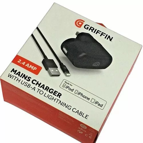Griffin 2.4 Amp Mains Charger With USB-A To Lightning Cable MFI Approved