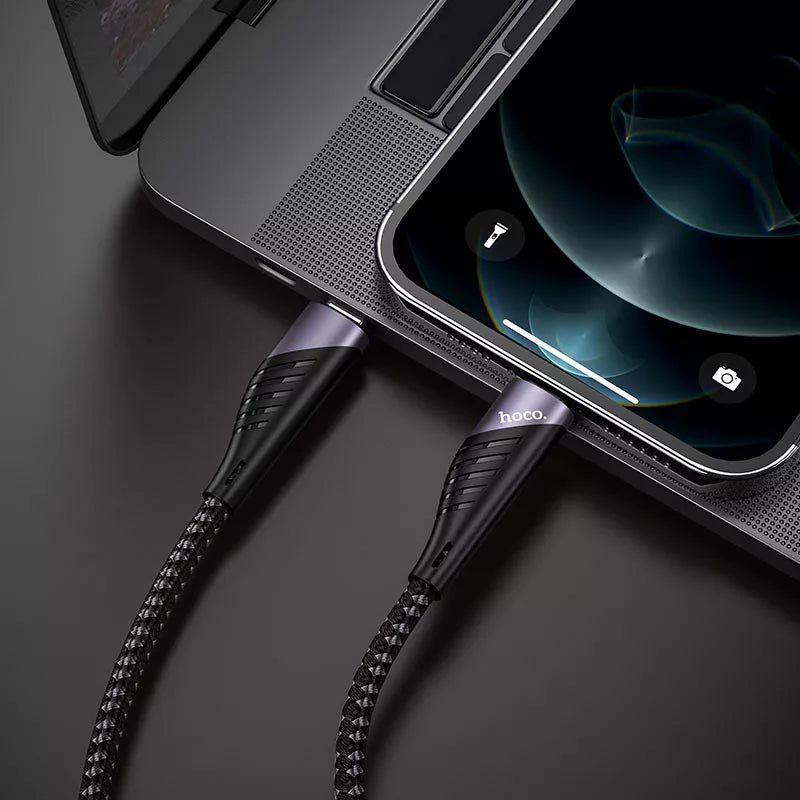 Hoco PD 20W USB-C To Lightning Aluminium Shell Nylon Braided Fast Charge / Sync Cable – Black
