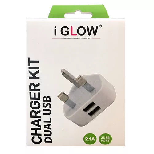 iGlow High Quality 2.1A Twin USB Port Mains Charger