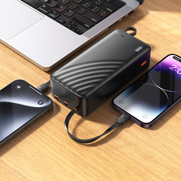 Hoco J146B 30000mAh Large Capacity Fast Charging Power Bank With Cables - Black