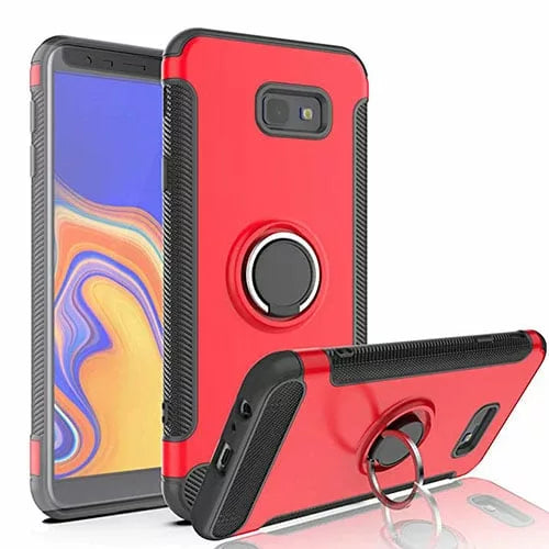 Samsung Galaxy J4 Plus Hybrid Carbon Dual-Layer Armor Case With Magnetic Ring Stand