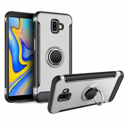 Samsung Galaxy J6 Plus Hybrid Carbon Dual-Layer Armor Case With Magnetic Ring Stand