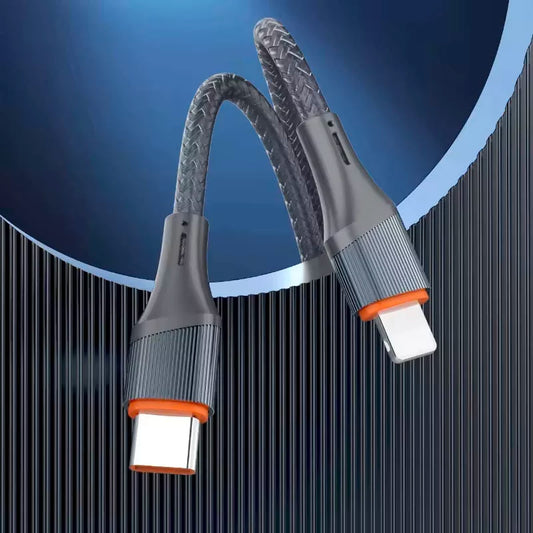 LDNIO 2 Metre 2M Nylon Braided 30W PD USB-C To Lightning Fast Charge / Sync Cable - Grey
