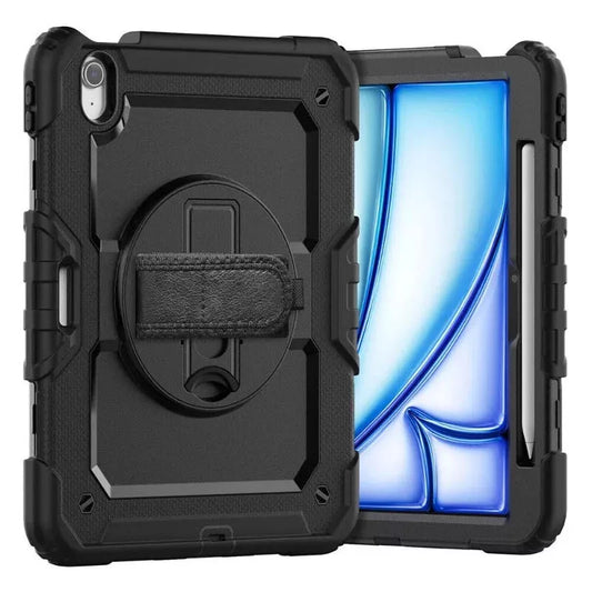 For iPad Air 11" 2024 Heavy Duty Shockproof Case With Swivel Stand & Strap