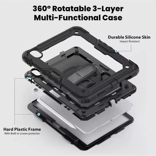 iPad Air 11″ 2024 Builder Shockproof Heavy Duty Case With Swivel Stand & Strap