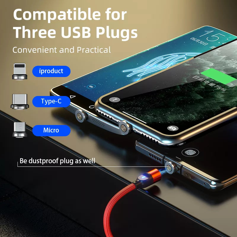 Magnetic 3 in 1 Nylon Braid 3A Charging Data USB Cable