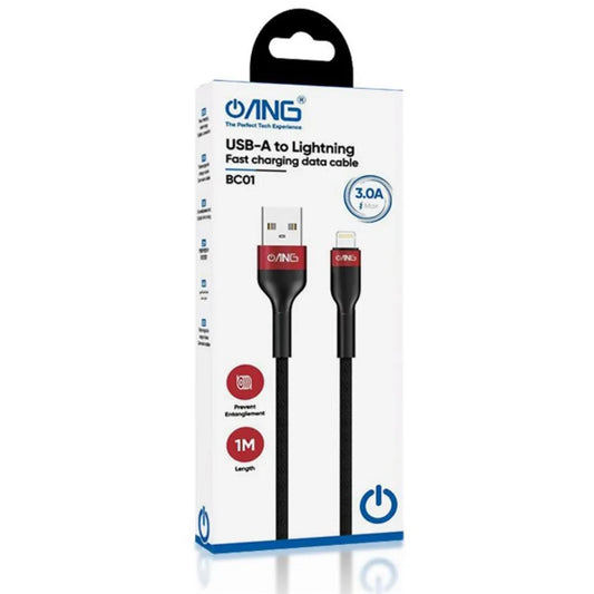 ANG BC01 Braided Lightning 1M 3.0A 60W USB Fast Charge / Sync Cable - Black