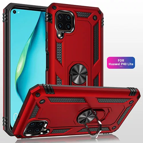 Huawei P40 Lite Hybrid Dual-Layer Armour Case With Magnetic Ring Stand