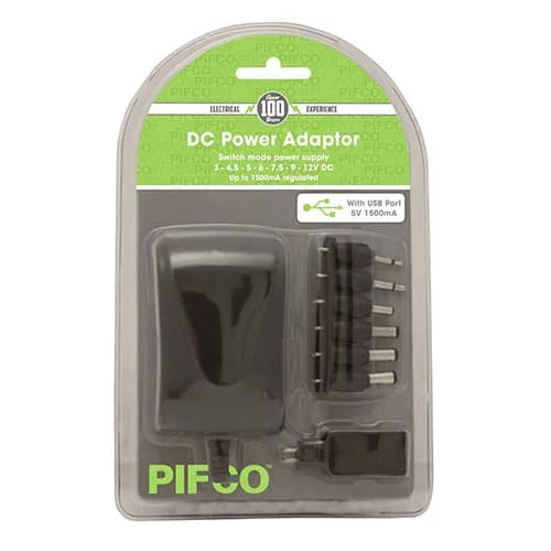 Pifco Universal Mains AC/DC Plug Power Supply Adapter with USB Port 1500mAh
