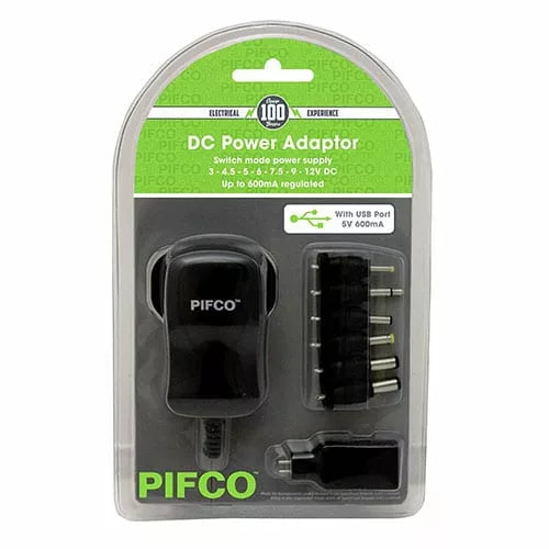 Pifco Universal Mains AC/DC Plug Power Supply Adapter with USB Port 600mAh
