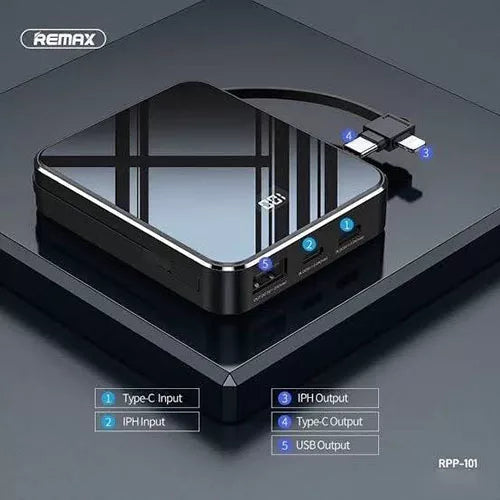 REMAX RPP-101 10000mAh Power Bank Charger Integrated Cables