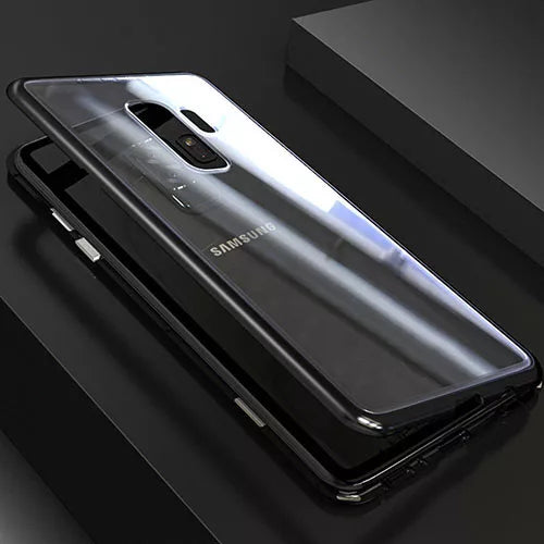 Samsung G965 Galaxy S9 Plus Magnetic Absorption Metal Case With Tempered Glass Back