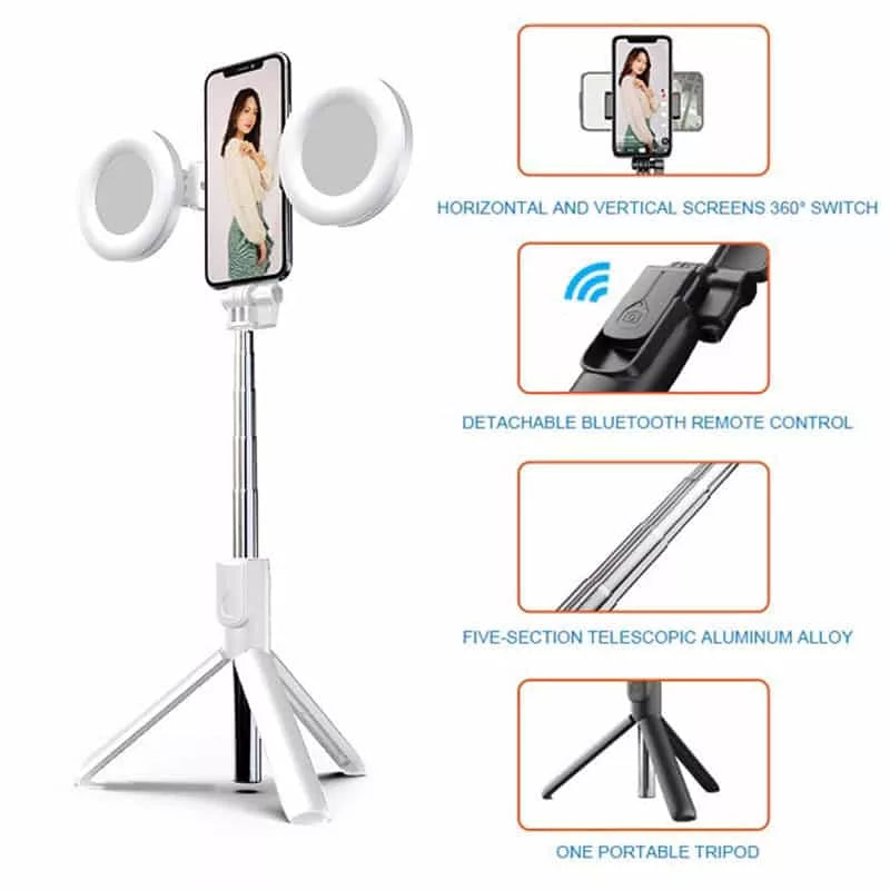 Extendable Selfie Stick Tripod Dual Lights Remote Control
