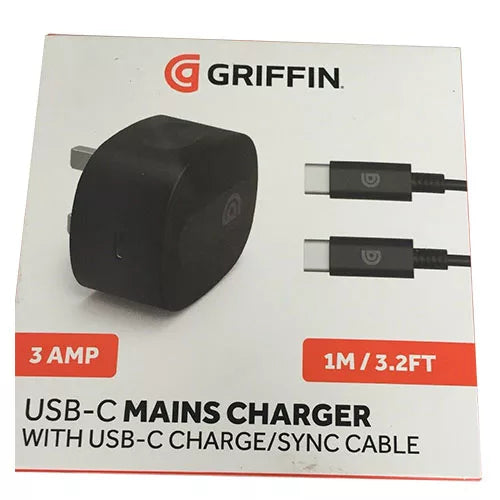 Griffin 3 Amp Mains Charger With USB-C To USB-C Charge / Sync Cable