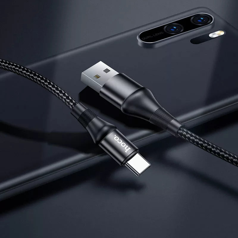 Hoco USB-C Aluminium Shell Nylon Braided 3.0A Fast Charge / Sync Cable - Black