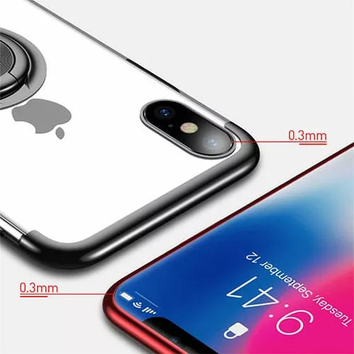 iPhone X / XS Ultra Thin Clear Gel & Chrome Effect Case With Magnetic Ring Stand