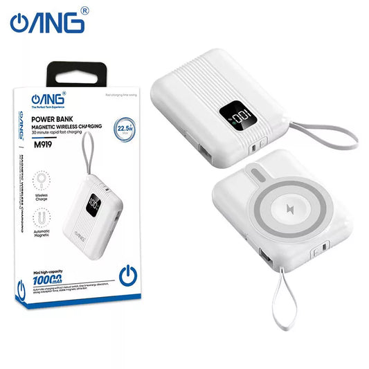 10000mAh Power Bank With Magnetic Wireless Charging Built-In Cables