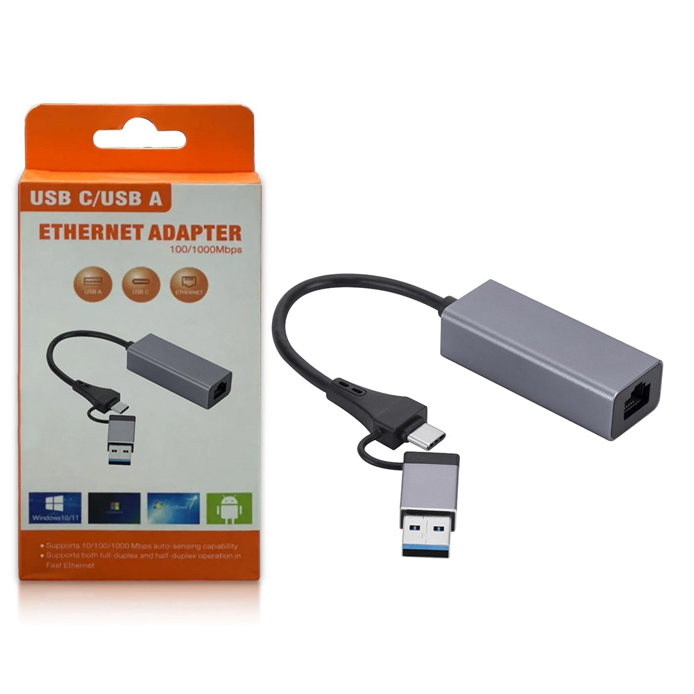 2 in 1 USB-C / USB-A Ethernet Adapter USB 3.0