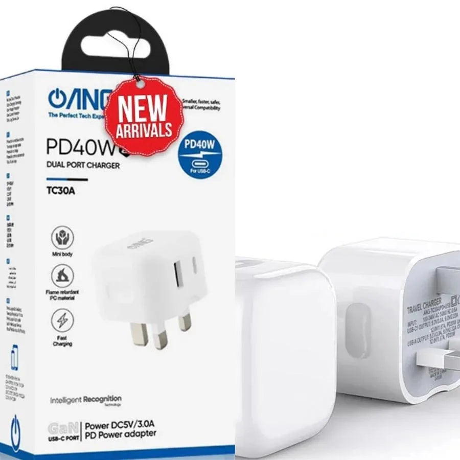 40W Twin Port USB-C USB-A PD QC3.0 Fast Charger