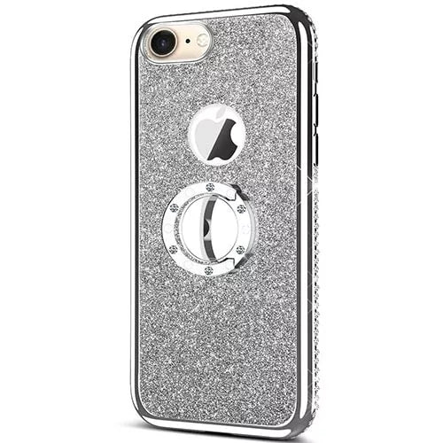 iPhone 7 / 8 Ultra Thin Clear Gel Case With Diamond, Glitter &amp; Ring