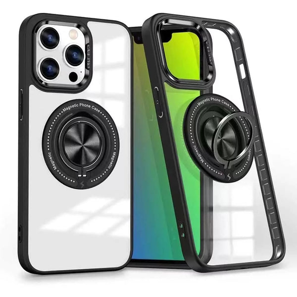 iPhone 15 All Models Magnetic Charging Ring Stand PC TPU Case Cover
