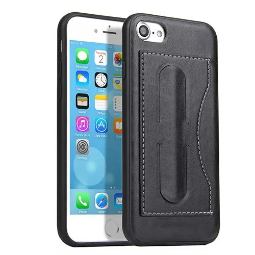 iPhone PU Leather Back Case With Card Holder Stand