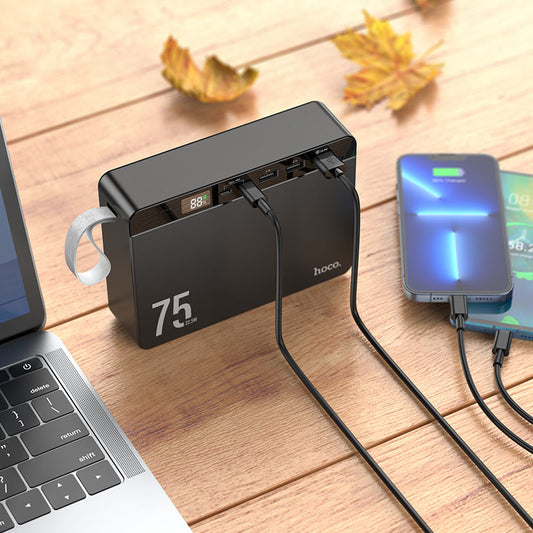 Hoco J94 75000mAh PD QC3.0 22.5W Digital Display Large Capacity Power Bank Charger - Black