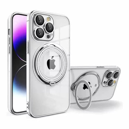 iPhone 15 Series Electro Plated Magnetic Charging Ring Stand PC TPU Case