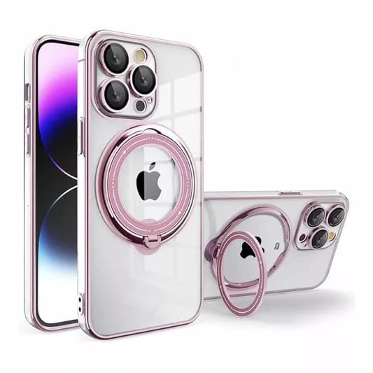 iPhone 15 Series Electro Plated Magnetic Charging Ring Stand PC TPU Case
