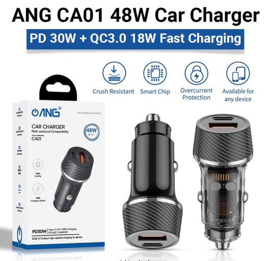 ANG CA01 Fast PD30W + QC3.0 USB Car Charger
