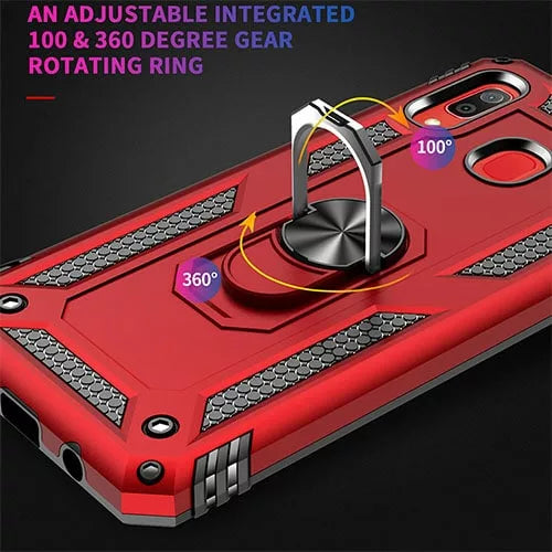 Samsung Galaxy A40 Hybrid Dual-Layer Armor Case With Magnetic Ring Stand