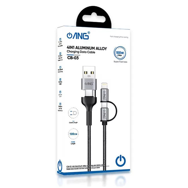 ANG 4in1 Nylon Braided USB-C 1M PD 100W USB Fast Charge / Sync Cable
