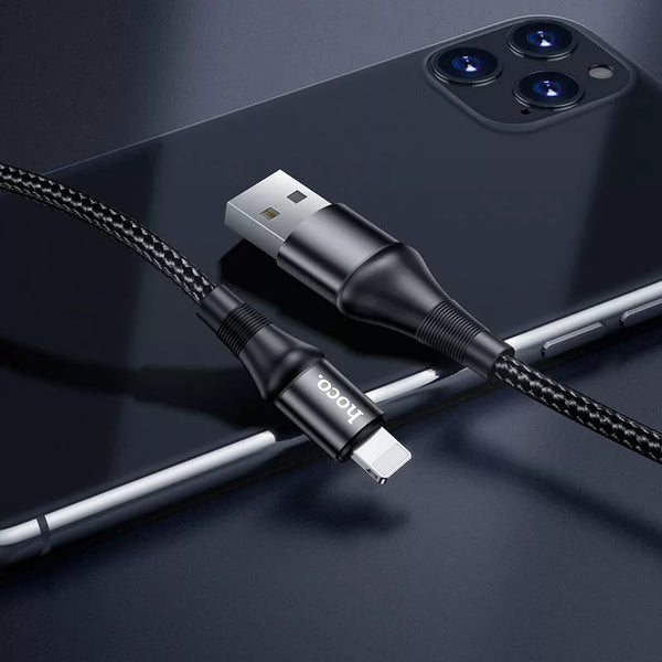 Hoco 2.4A Lightning Aluminium Shell Nylon Braided Fast Charge / Sync Cable - Black