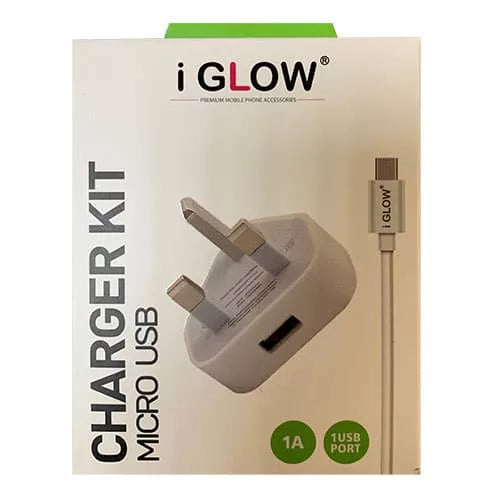 iGlow High Quality 1A USB Port Mains Charger &amp; Micro USB Cable