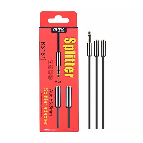 High Quality 3.5mm 0.2 Metre Audio Splitter Cable - K3181