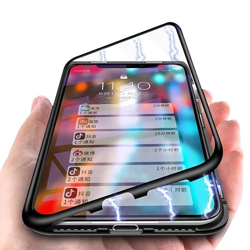iPhone XS Max Magnetic Absorption Metal Case With Tempered Glass Back