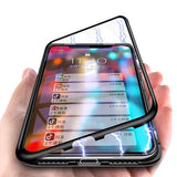 iPhone X / XS Magnetic Absorption Metal Case With Tempered Glass Back