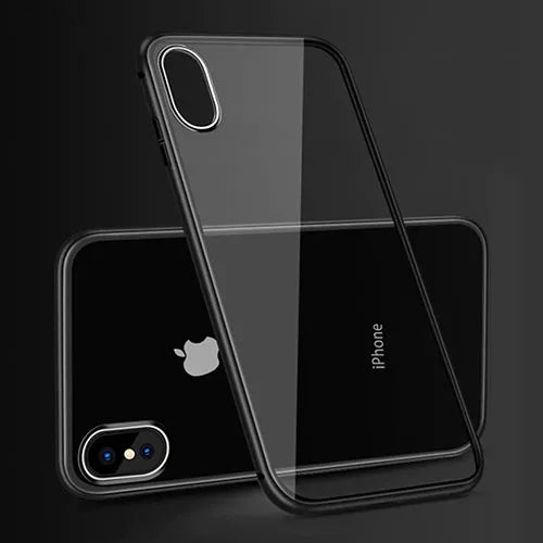 iPhone XS Max Magnetic Absorption Metal Case With Tempered Glass Back