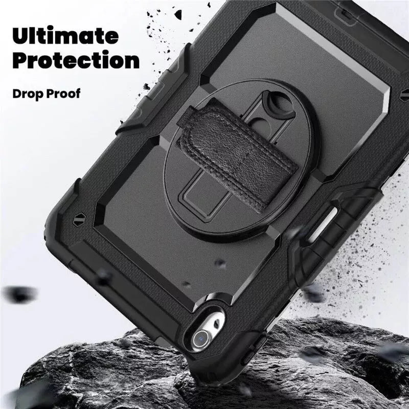 iPad Air 11″ 2024 Builder Shockproof Heavy Duty Case With Swivel Stand & Strap